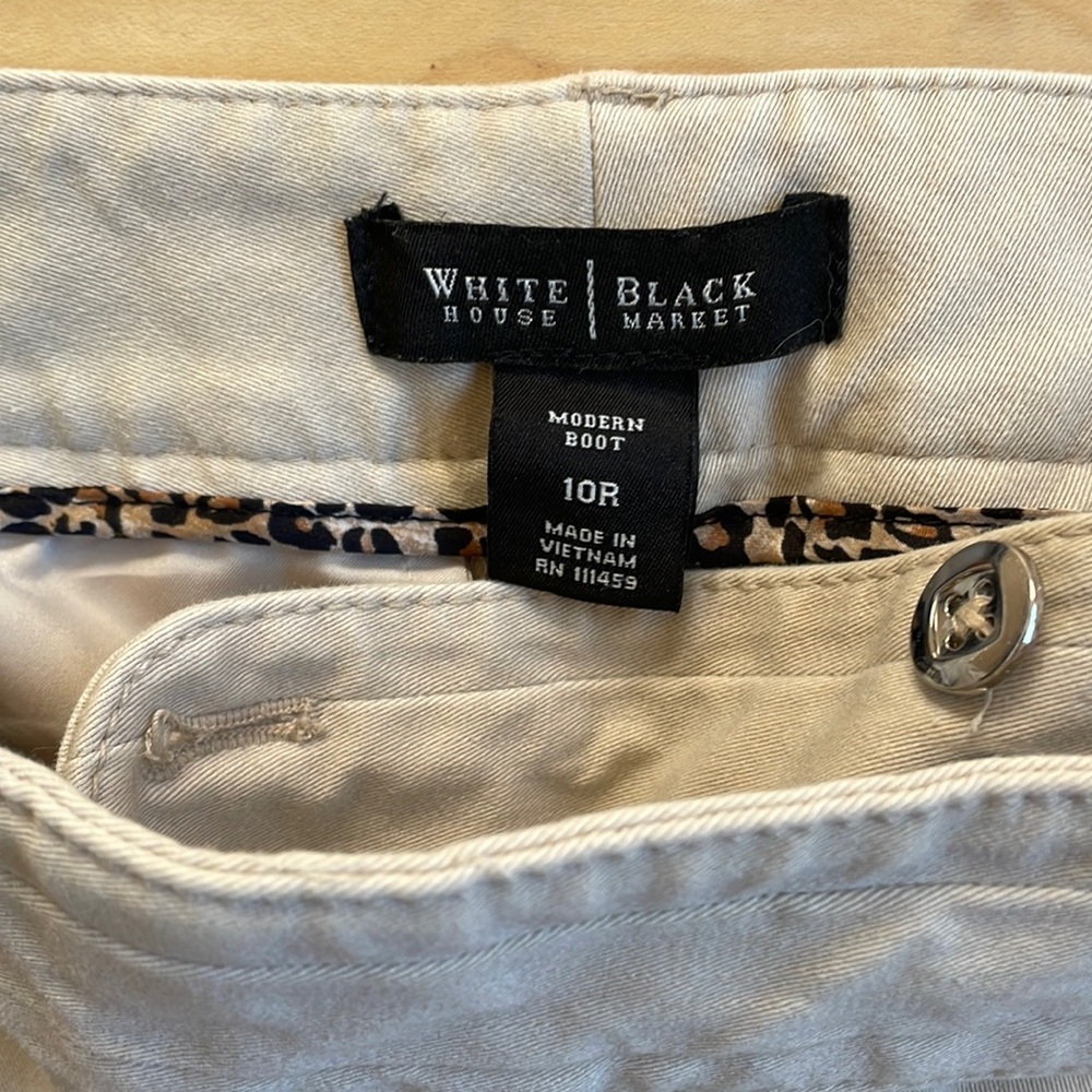 Khaki pants, wide leg, double button, kinda stretchy fabric